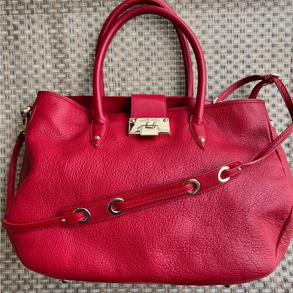 EUC w COA Auth Jimmy Choo Crossbody/Shoulder Bag Red Leather w/Gold Hardware - Picture 3 of 15